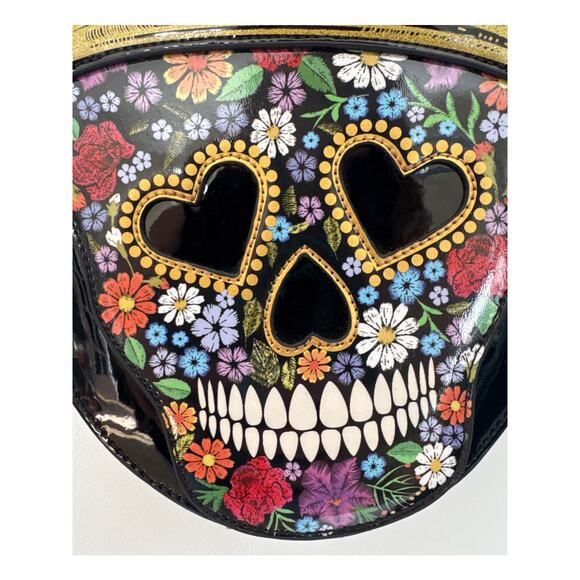 Betsey Johnson Floral Sugar Skull Crown gem black round Crossbody Bag - Picture 5 of 15